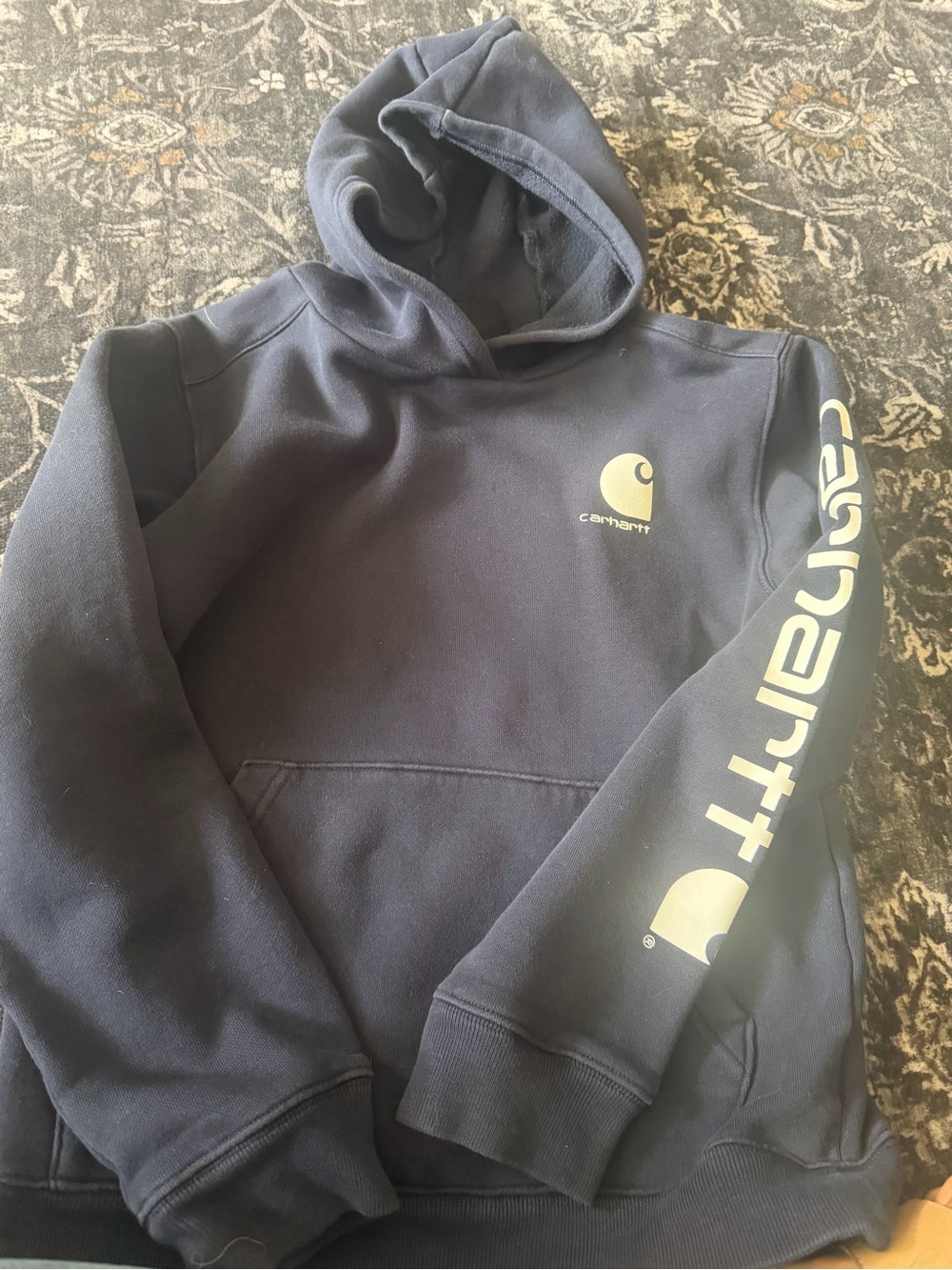 Carhartt Navy Pullover Hoodie with Logo Sleeve